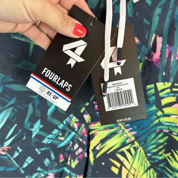 fourlaps board short swimwear night swim palms multi sz 34 athletic fit unlined - Picture 9 of 13